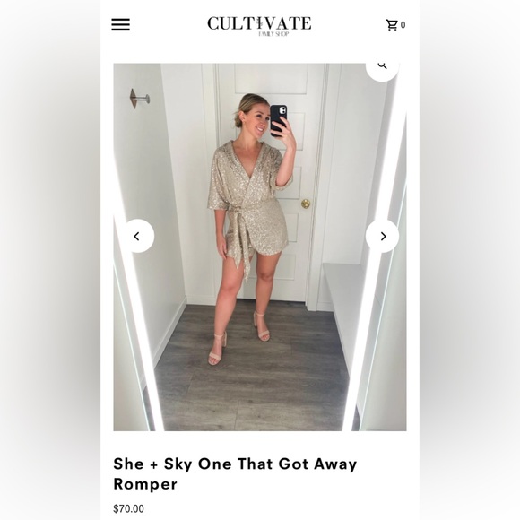 She + Sky Champagne Sequin Romper with Wrap Large - Picture 13 of 15